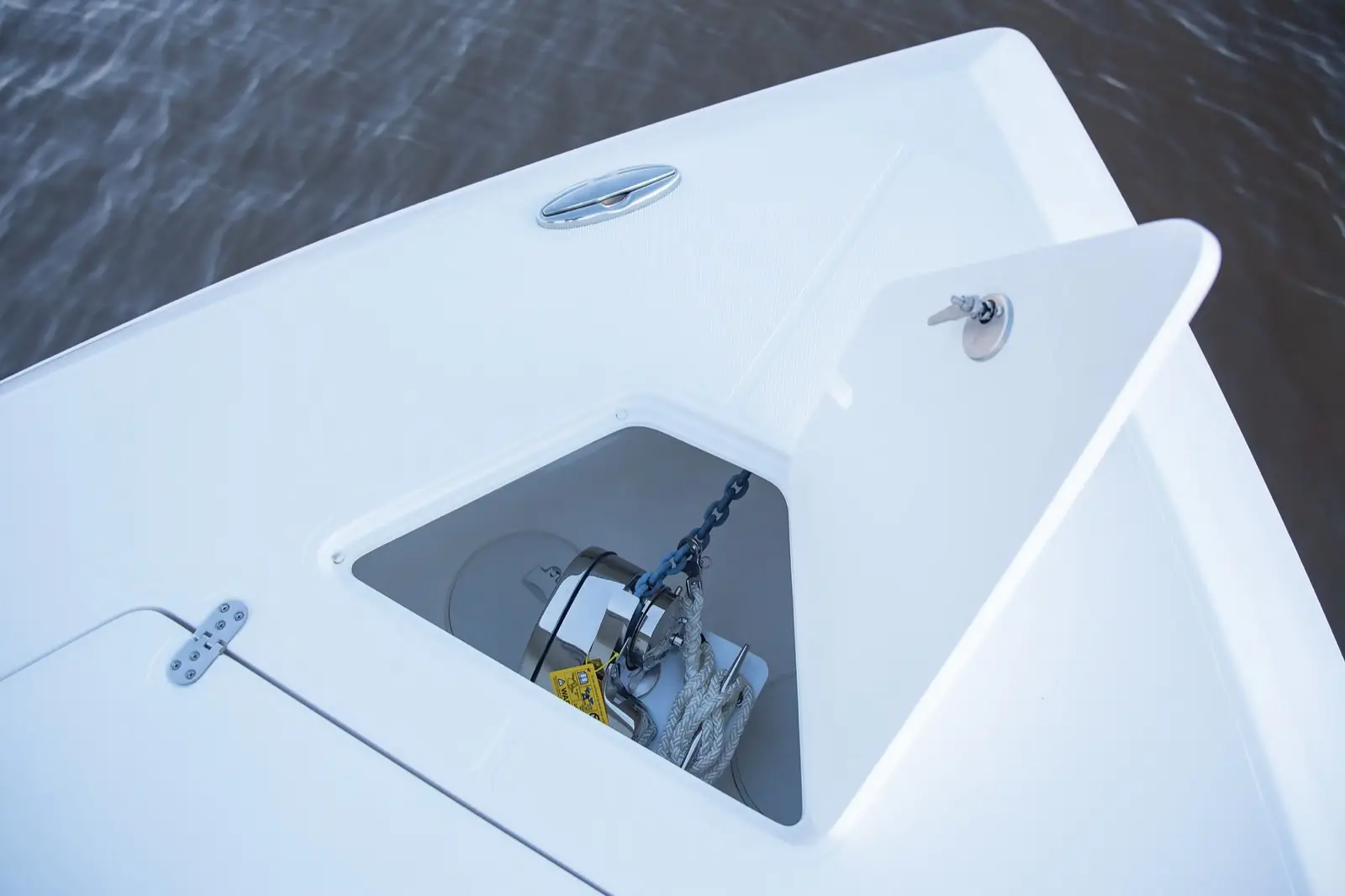 In-bow anchor locker equipped with optional through-hull windlass for effortless anchoring