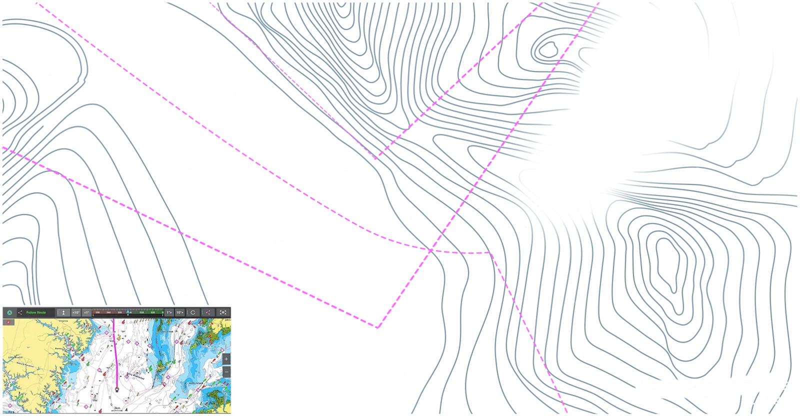 Chartplotter range overlay on a Fountain helm